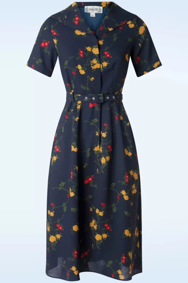 Online Collectif Clothing Alberta Bloom Floral Jurk In Marineblauw