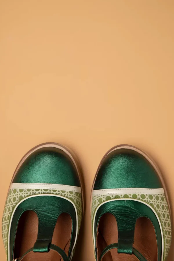 Best Sale Nemonic Amelie Lederen T-Strap Pumps In Groen