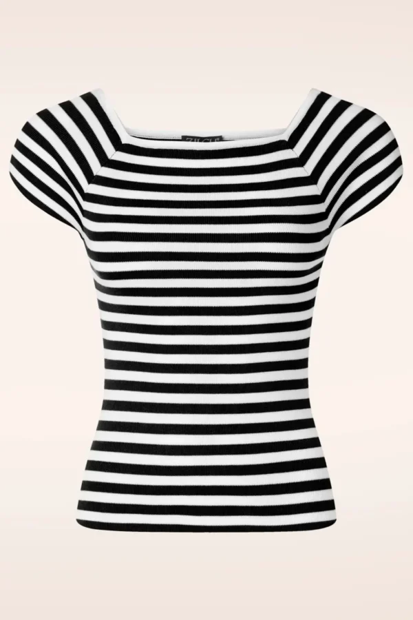 Hot Zilch Audrey Gestreepte Top In Zwart
