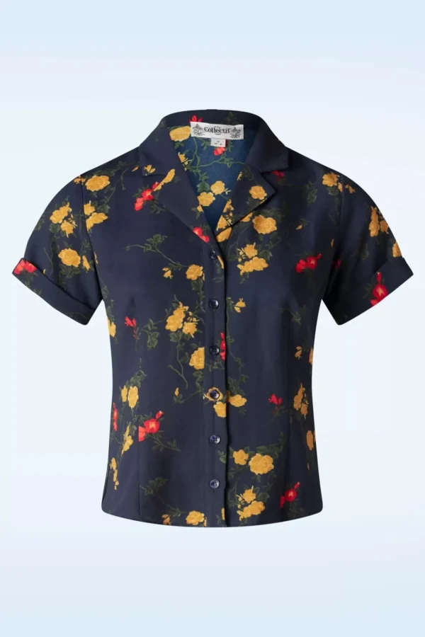 Hot Collectif Clothing Caterina Bloom Shirt In Marineblauw