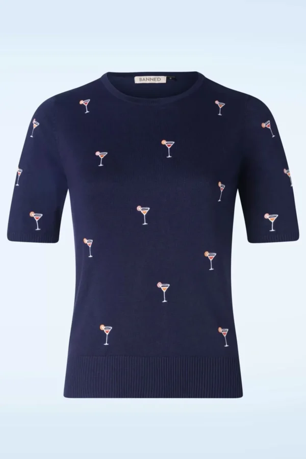 Outlet Banned Retro Cocktail Hour Jumper In Marineblauw