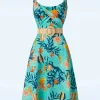 Clearance Vixen Coral Reef Halter Flare Jurk In Blauw