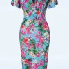 Hot Vintage Chic for Topvintage Dory Tropical Pencil Jurk In Blauw