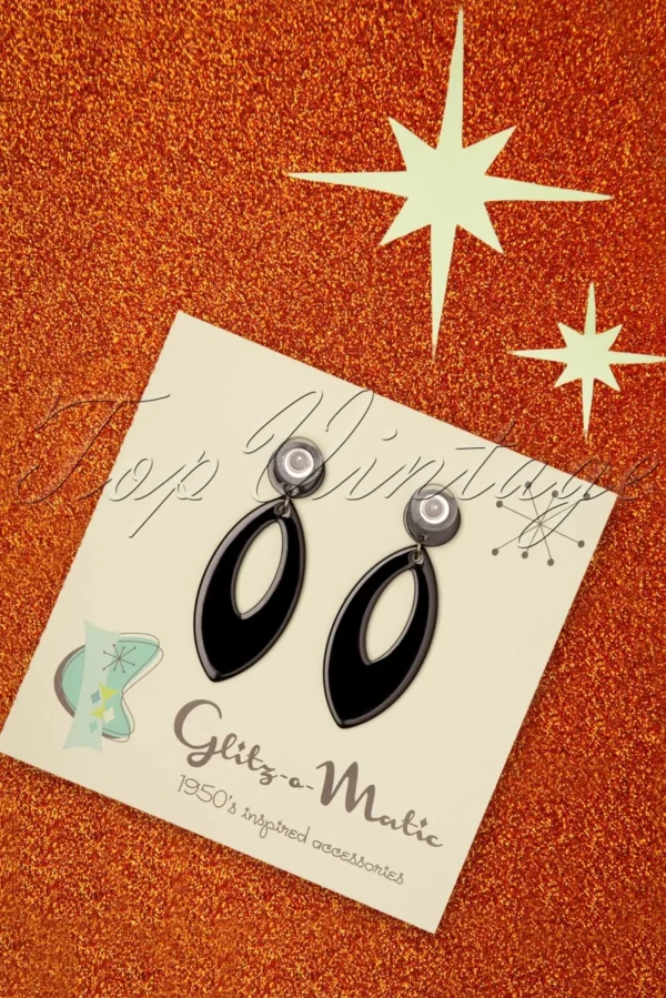 Clearance Glitz-o-Matic Ellips Oorbellen In Zwart