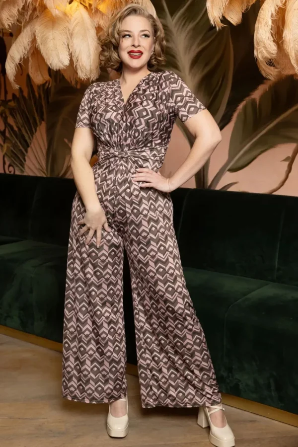 Online Vintage Chic for Topvintage Gina Geo Print Jumpsuit In Bruin
