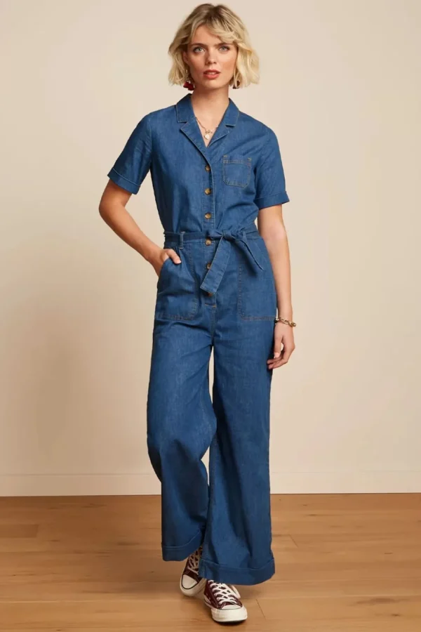 Shop King Louie Gracie Jumpsuit Chambray In Denim Blauw