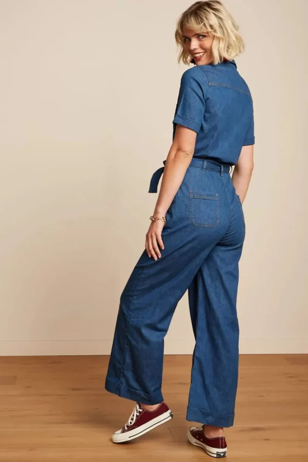 Shop King Louie Gracie Jumpsuit Chambray In Denim Blauw