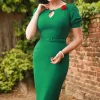 Outlet Vintage Diva Graziella Pencil Jurk In Groen