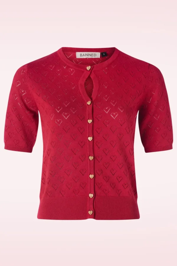 Discount Banned Retro Heart Blooms Cardigan In Rood
