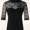 Cheap Vixen Heart Pattern Scallop Edge Trui In Zwart