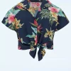 Outlet Rock N Romance Maria Tuck In Or Tie Up Blouse In Honolulu Marineblauw