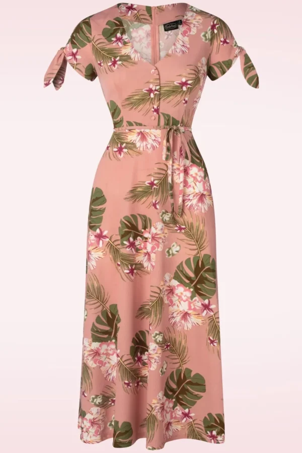 Hot Vixen Midi-Jurk Met Tropische Bloemen In Roze