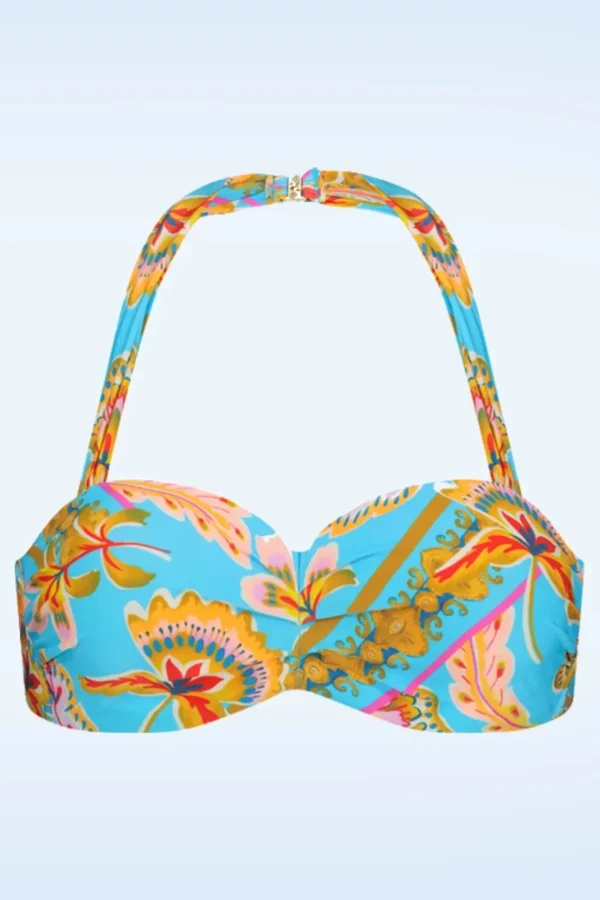 Online Cyell Orient Padded Bikini Top In Blauw