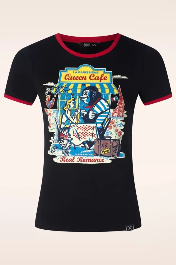 Outlet Queen Kerosin Queen Cafe T-Shirt In Zwart