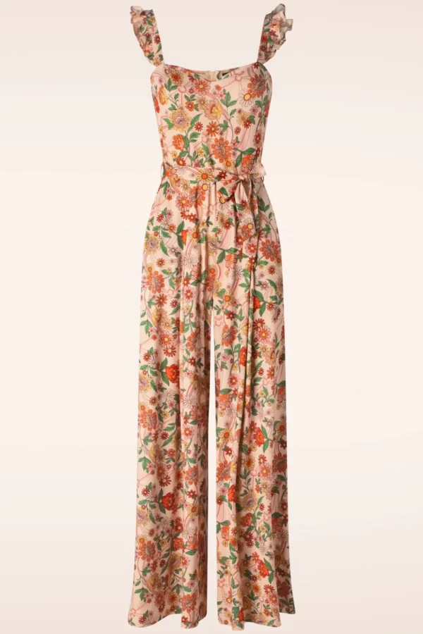 New Vixen Rainbow Floral Print Jumpsuit In Licht Roze