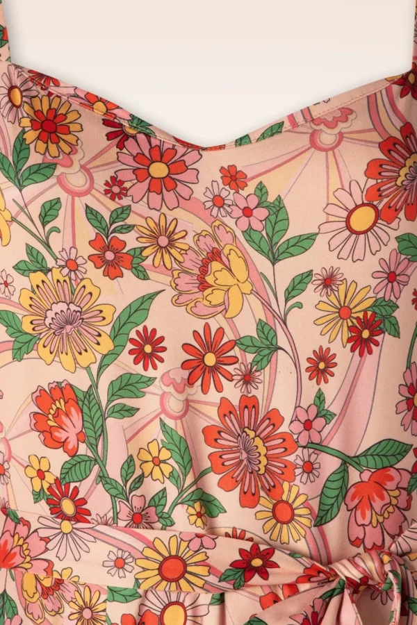 New Vixen Rainbow Floral Print Jumpsuit In Licht Roze