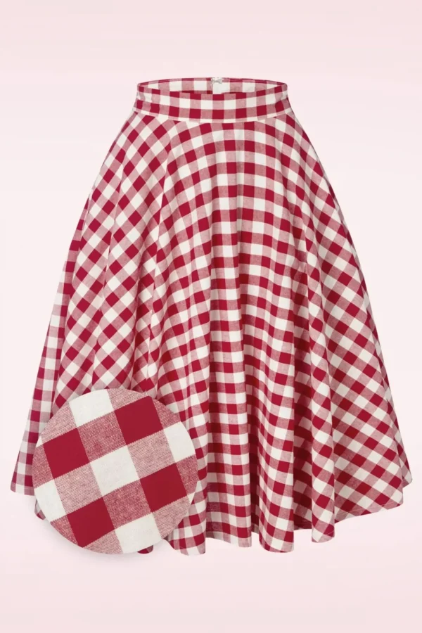 Fashion Banned Retro Row Boat Date Check Swing Rok In Rood