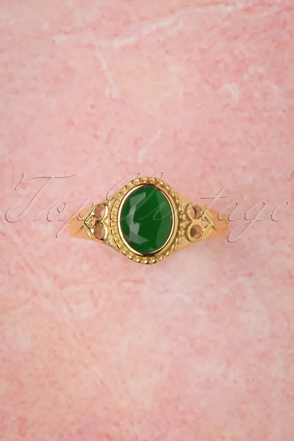 Online Topvintage Boutique Collection Selflove Ring In Goud En Groen
