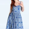 Shop Bunny Sicily Swing Jurk In Blauw En Wit