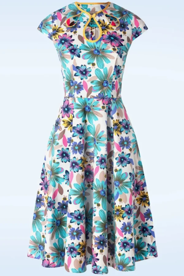 Discount Banned Retro Summer Bee Swing Jurk In Wit