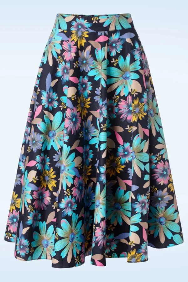 Shop Banned Retro Summer Bee Swing Rok In Marineblauw