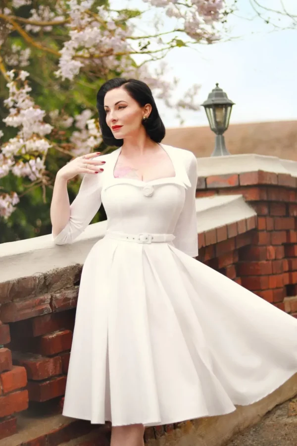 Store Vintage Diva The Jayne Swing Jurk In Gebroken Wit