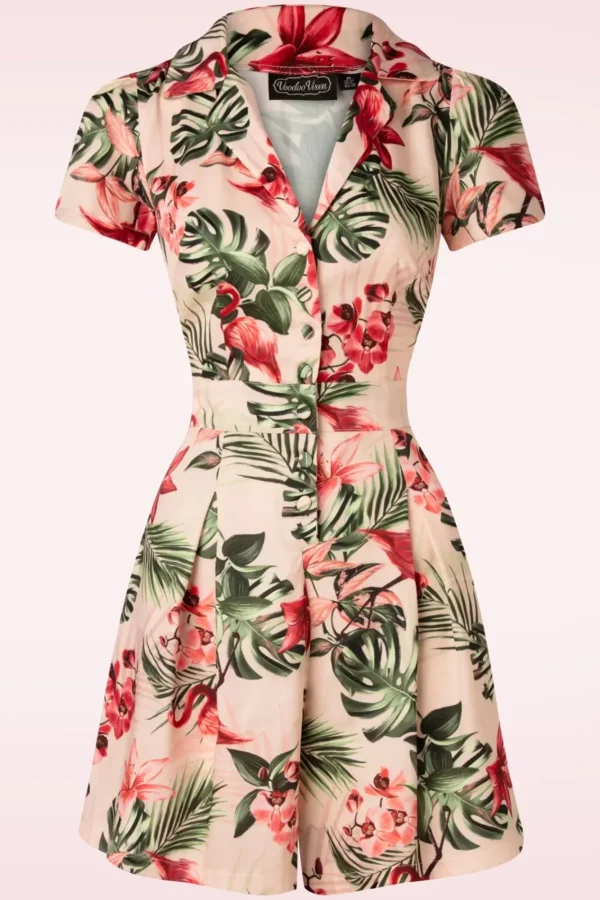 Sale Vixen Tropische Flamingo Button Up Playsuit In Licht Roze