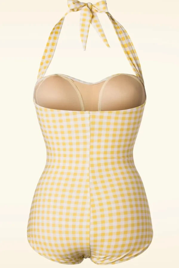 Best Sale Esther Williams Zomer Gingham Badpak Uit Een Stuk In Geel En Wit