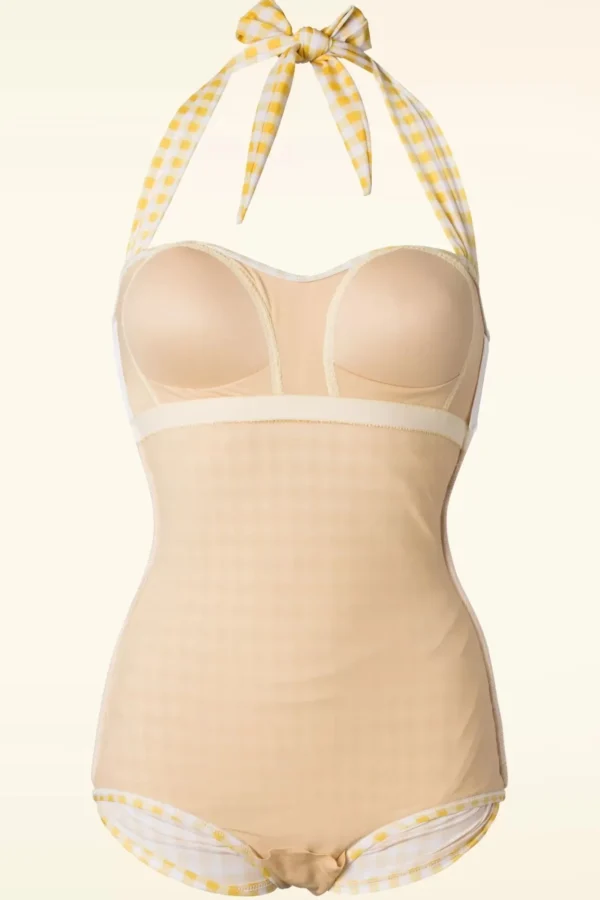 Best Sale Esther Williams Zomer Gingham Badpak Uit Een Stuk In Geel En Wit